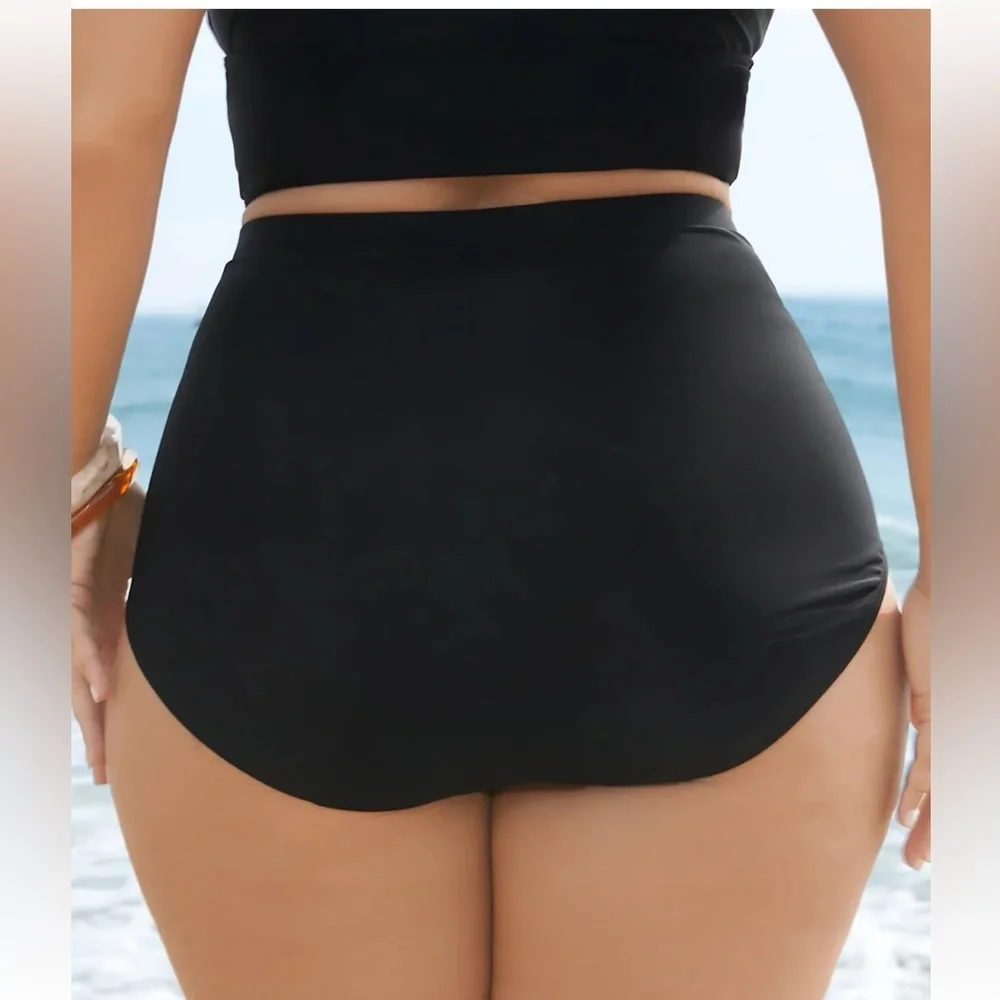 BloomChic Plus Size Plain Patchwork Ruched Swim Bottom - Picture 2 of 6